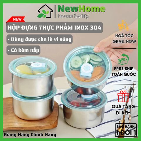 Hộp Tròn Inox 304 Có Nắp Đựng Thực Phẩm Tủ Lạnh An Toàn Sức Khoẻ Dùng được Cho Lò Vi Sóng