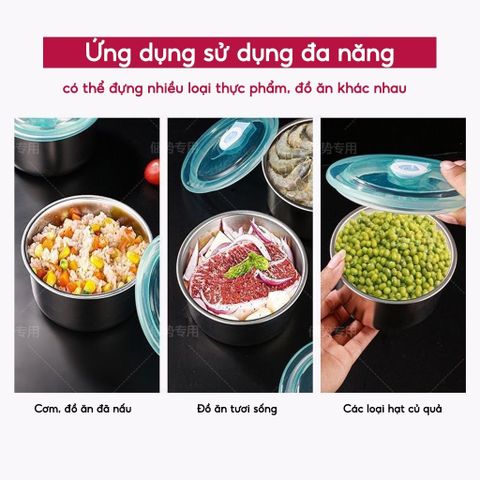 Hộp Tròn Inox 304 Có Nắp Đựng Thực Phẩm Tủ Lạnh An Toàn Sức Khoẻ Dùng được Cho Lò Vi Sóng