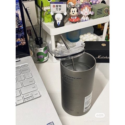 Ly Giữ Nhiệt Americano Inox 304 Cao Cấp Không Gỉ 600ml - Tặng ống Hút Siêu Tiện Lợi Hàng Nhập Khẩu