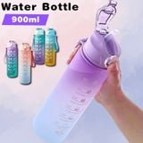Bình Nước 900ML Hottrend Có Vạch Nhắc Nhở Uống Nước Tặng Kèm Ống Hút, Quai Sách và Sticker Dán.