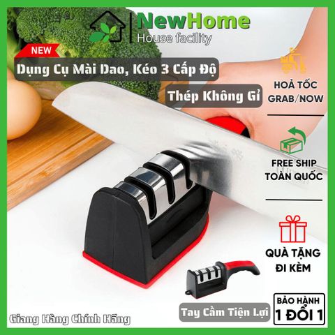 Dụng Cụ Mài Dao, Kéo 3 Cấp Độ Thép Không Gỉ Có Tay Cầm Tiện Lợi Siêu Bền An Toàn Khi Sử Dụng.