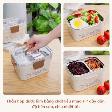 Hộp Đựng Cơm 2 Tầng Hokori Lòng Inox Không Gỉ Nhựa Viêt Nhật Cao Cấp.