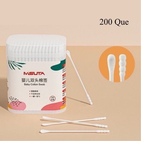 Bông Ngoáy Tai Cho Bé Hộp 200 Chiếc Chất Bông Siêu Mềm Mại 2 Đầu Cao Cấp Kháng Khuẩn An Toàn Cho Bé