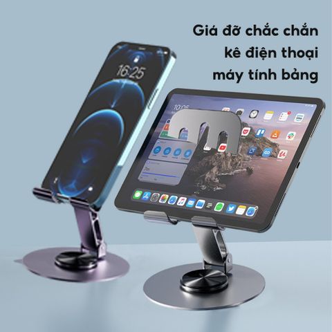 Giá Đỡ Điện Thoại Máy Tính Bảng Xoay 360 Hợp Kim Nhôm, Kệ Điện Thoại Xem Phim Livestream.