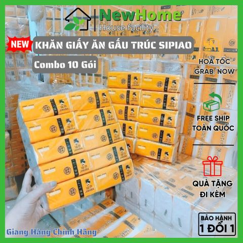 Set 10 Gói Khăn Giấy Ăn Gấu Trúc Sipiao Siêu Dai, Mềm Mịn Tiện Lợi Không Chất Tẩy Trắng