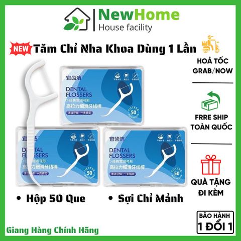 Hộp 50 Que Tăm Chỉ Nha Khoa Loại Tốt Dùng 1 Lần - Sợi Chỉ Mảnh Hỗ Trợ Tối ưu Cho Răng