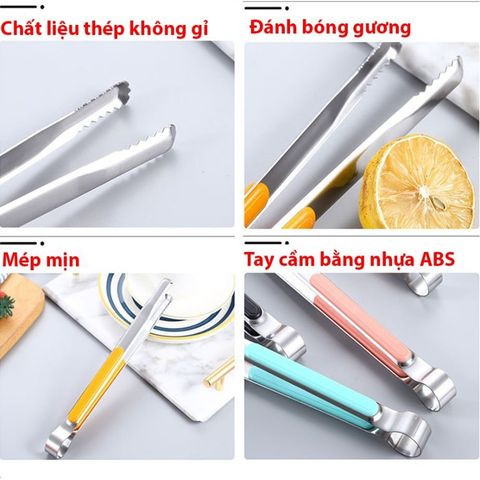 Kẹp Gắp Thức Ăn Bằng Inox Bọc Nhựa Chống Nóng Cao Cấp, Gắp Đồ Nướng - Chiên Đồ Ăn Tiện Lợi.