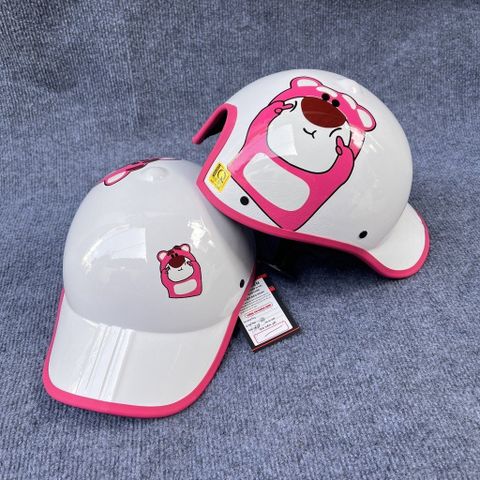 Mũ Bảo Hiểm Lưỡi Trai Hình Gấu Cute Có Khoét Lỗ Buột Tóc Tiện Lợi.