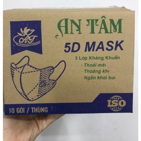 Khẩu Trang 5D Mask An Tâm 3 Lớp Kháng Khuẩn & Chống Tia UV - Hộp 100 Cái.