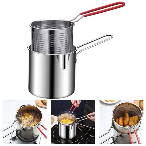 Nồi Chiên Ngập Dầu Mini Kèm Rổ Chiên Lọc Dầu Inox 2in1 Chống Rỉ - Nấu Được Bếp Từ 1200ml.