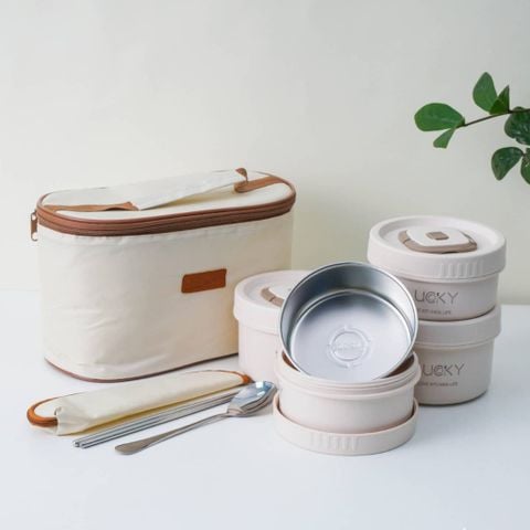 Set Hộp Cơm Giữ Nhiệt Văn Phòng Nhiều Tầng - Lòng Inox 304 Cao Cấp Kèm Túi Đựng Giữ Nhiệt.