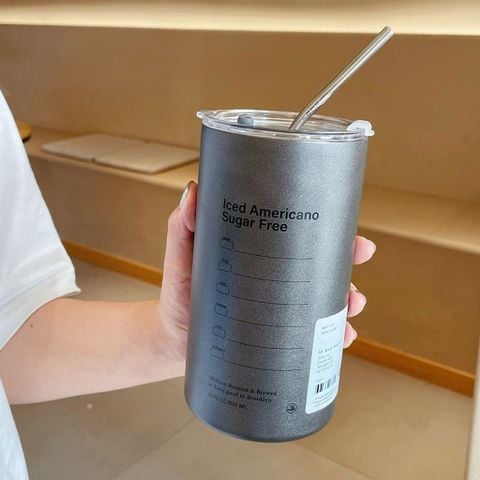 Ly Giữ Nhiệt Americano Inox 304 Cao Cấp Không Gỉ 600ml - Tặng ống Hút Siêu Tiện Lợi Hàng Nhập Khẩu