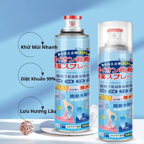 Chai Xịt Khử Mùi Giày Công Nghệ Bạc AG+ Dung Tích 260ml Khử Mùi Giày, Dép, Mũ Bảo Hiểm 24h