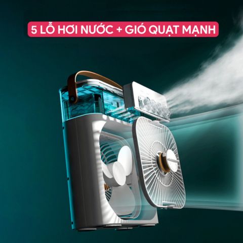 Quạt Hơi Nước Phun Sương Mini 600ml Thiết Kế 5 Vòi Phun Sương Tích Hợp Đèn Ngủ.