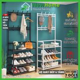 Kệ Để Giày Đa Năng, Kệ Giày Dép 4 Tầng Kết Hợp 8 Móc Treo Đồ Treo Nón Bảo Hiểm Tiện Dụng