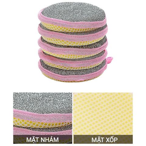 Miếng Rửa Chén 2 Mặt Đa Năng Nhám và Xốp Hình Tròn Rửa Chén - Cọ Xoong Nồi Nhanh Chóng Tiện Lợi.