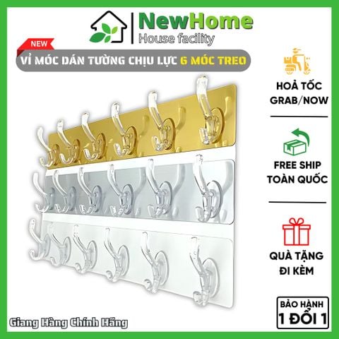Vỉ Móc Dán Tường Chịu Lực 6 Móc Treo Đồ Đa Năng - Miếng Dán Siêu Dính Chịu Lực 10kg.