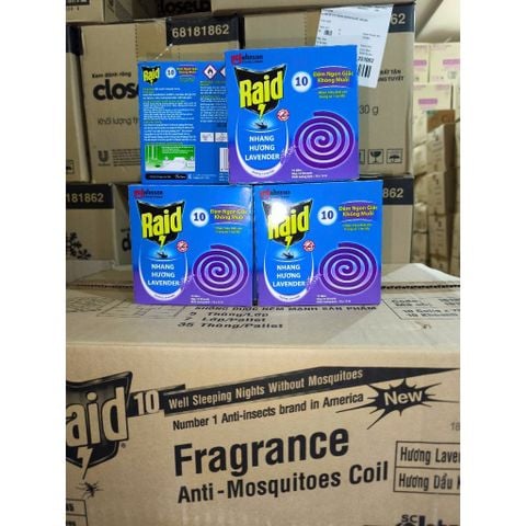 Hộp Nhang Muỗi Raid Hương Lavender, Tiêu Diệt Muỗi và Côn Trùng Hiệu Quả.