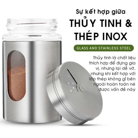Hũ Đựng Gia Vị, Đựng Tăm Bằng Thủy Tinh Bọc Inox Cao Cấp Sang Trọng Tiện Dụng.
