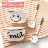 Bộ 2 Bát Sứ Kèm 2 Thìa Mặt Cười, Bát Heo Hồng, Bát Cún, Bát Mèo Hàng Loại 1 Siêu Đẹp.