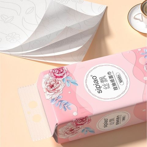 Khăn Rút Treo Tường SIPIAO Hoa Hồng Bịch 1000 Tờ - 4 Lớp Dai Mềm Từ Bột Tre