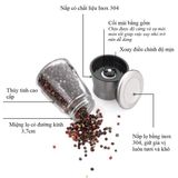 Dụng Cụ Xay Tiêu Cầm Tay Thủy Tinh Đa Năng Thân Máy Inox Lưỡi Xay Gốm Cao Cấp.