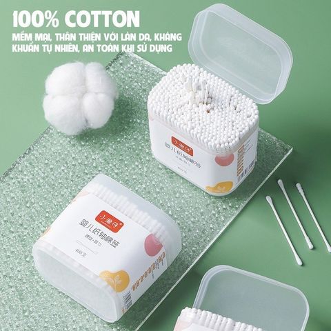 Hộp 400 Tăm Bông Ngoáy Tai 2 Đầu Vệ Sinh Tai, Mũi Kháng Khuẩn Dùng Được Cho Bé