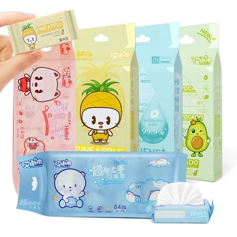 Bịch 8 Gói Khăn Giấy Ướt Mini Bỏ Túi Tiện Dụng Bằng Vải Không Dệt Cao Cấp (64 khăn)