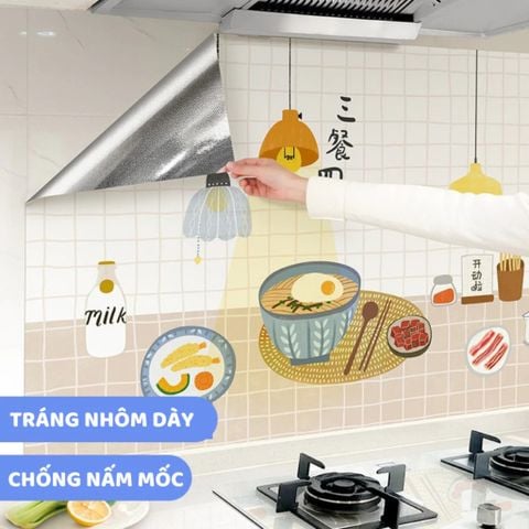 Decal Dán Tường Nhà Bếp Tráng Nhôm - Chịu Nhiệt Dễ Dàng Vệ Sinh Lau Chùi Có Keo Sẵn.