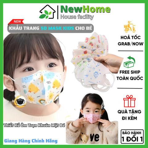 Khẩu Trang 5D Mask Kids Cho Trẻ Em - Vải Không Dệt 3 Lớp Lọc Bụi Mịn, Kháng Khuẩn, Ngừa Tia Uv.