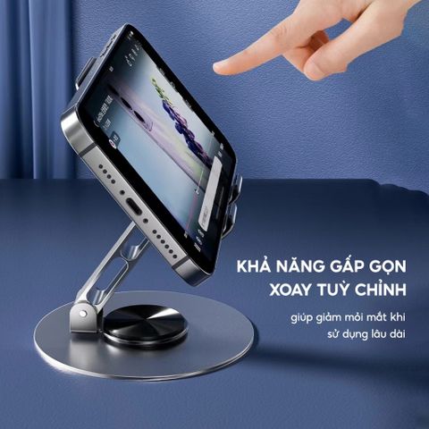 Giá Đỡ Điện Thoại Máy Tính Bảng Xoay 360 Hợp Kim Nhôm, Kệ Điện Thoại Xem Phim Livestream.