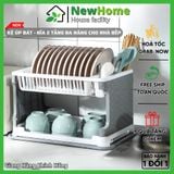 Giá Để Chén Đĩa 2 Tầng, Kệ Để Bát Có Khay Ráo Nước Tiện Lợi Nhựa Cao Cấp.