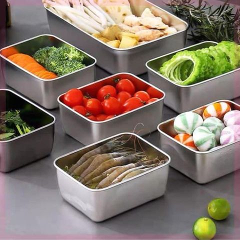 Hộp đựng Thực Phẩm Inox 304 Khay Inox Đựng Thực Phẩm Lạnh Có Kèm Nắp Đậy Tiện Lợi