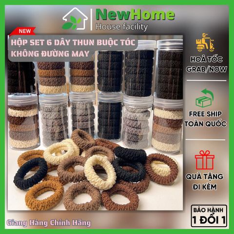 Hộp Set 6 Dây Thun Buộc Tóc Không Đường May Cao Cấp Màu Trơn Phong Cách Hàn.