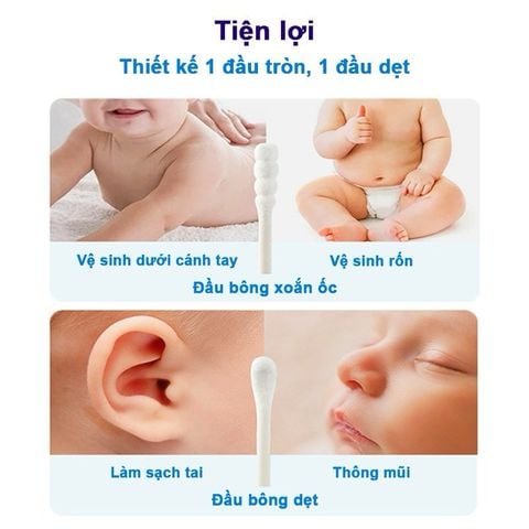Bông Ngoáy Tai Cho Bé Hộp 200 Chiếc Chất Bông Siêu Mềm Mại 2 Đầu Cao Cấp Kháng Khuẩn An Toàn Cho Bé