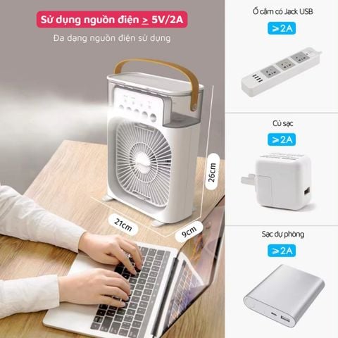 Quạt Hơi Nước Phun Sương Mini 600ml Thiết Kế 5 Vòi Phun Sương Tích Hợp Đèn Ngủ.