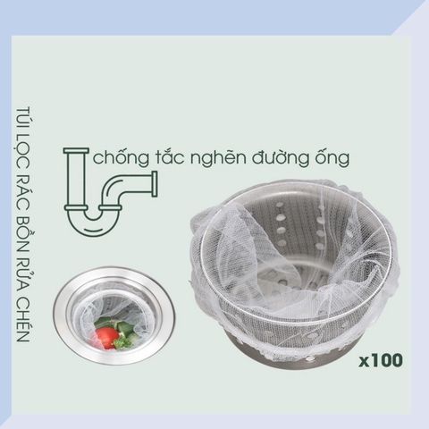 Set 100 Túi Lọc Rác, Lưới Lọc Chặn Rác Bồn Rửa Chén Bát Tiện Lợi Chống Tắc Nghẽn
