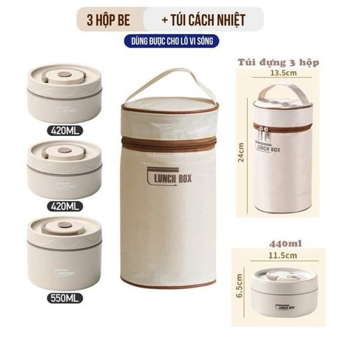 Set Hộp Cơm Giữ Nhiệt Văn Phòng Nhiều Tầng - Lòng Inox 304 Cao Cấp Kèm Túi Đựng Giữ Nhiệt.