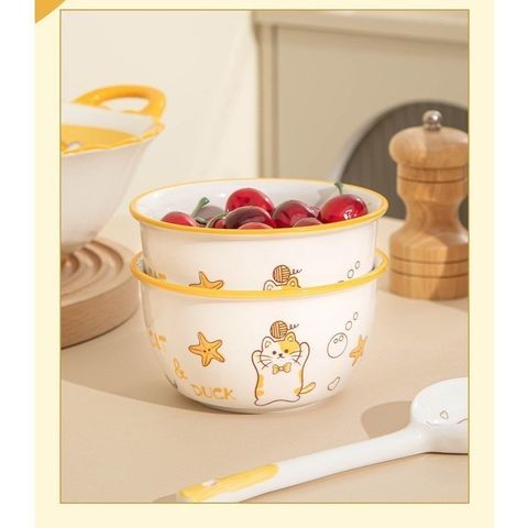 Bộ 2 Bát Sứ Kèm 2 Thìa Mặt Cười, Bát Heo Hồng, Bát Cún, Bát Mèo Hàng Loại 1 Siêu Đẹp.