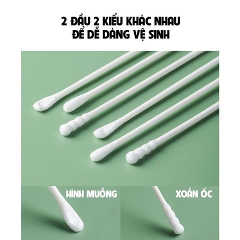 Hộp 400 Tăm Bông Ngoáy Tai 2 Đầu Vệ Sinh Tai, Mũi Kháng Khuẩn Dùng Được Cho Bé