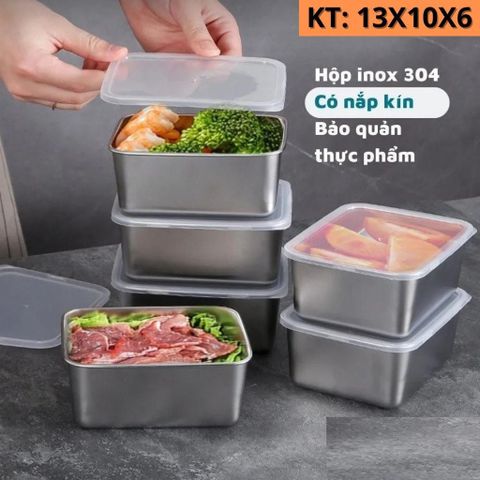 Hộp đựng Thực Phẩm Inox 304 Khay Inox Đựng Thực Phẩm Lạnh Có Kèm Nắp Đậy Tiện Lợi