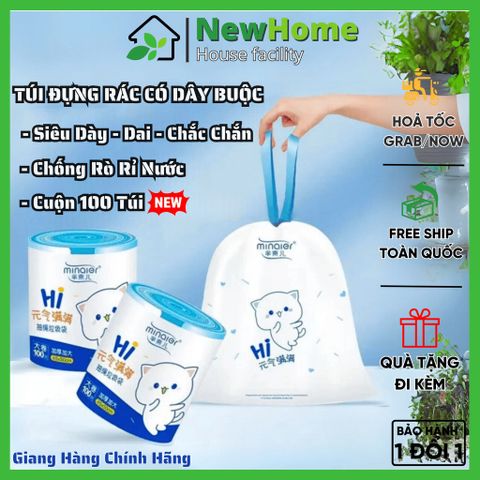 Túi Đựng Rác Có Dây Buộc Siêu Dày Dai Chắc Chắn, Chống Rò Rỉ Nước Siêu Dai, Cuộn 100 Túi
