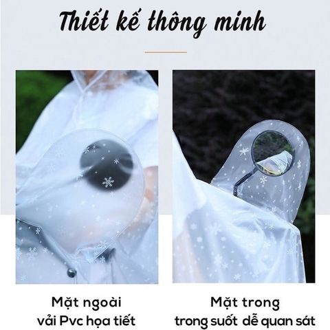 Áo Mưa Trong Suốt Tiện Lợi Cho Mẹ Và Bé, Áo Mưa Cánh Dơi Họa Tiết Bông Tuyết Siêu Đẹp