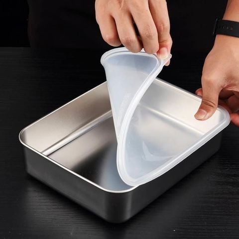Hộp Đựng Thực Phẩm Lạnh, Hộp Inox 304 Chữ Nhật Cỡ Lớn Kèm Nắp Nhựa Cao Cấp.