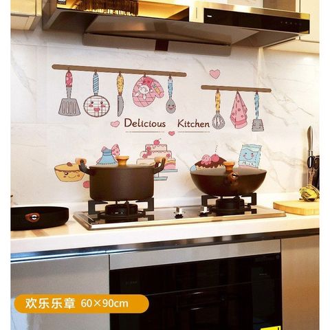 Giấy Dán Tường Bếp Chống Dầu Mỡ, Chịu Nhiệt, Decal Dán Bếp 3D Họa Tiết Kích Thước 90x60cm