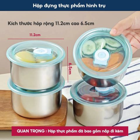 Hộp Tròn Inox 304 Có Nắp Đựng Thực Phẩm Tủ Lạnh An Toàn Sức Khoẻ Dùng được Cho Lò Vi Sóng