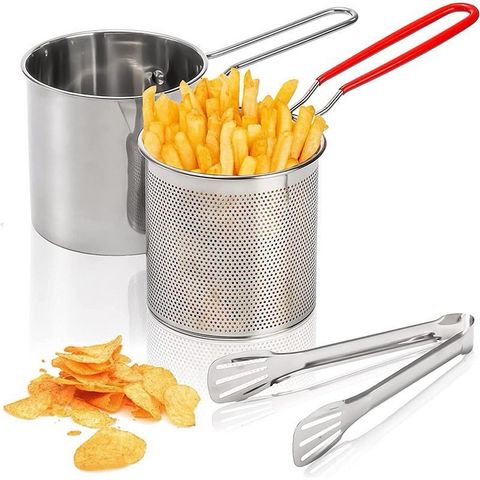 Nồi Chiên Ngập Dầu Mini Kèm Rổ Chiên Lọc Dầu Inox 2in1 Chống Rỉ - Nấu Được Bếp Từ 1200ml.
