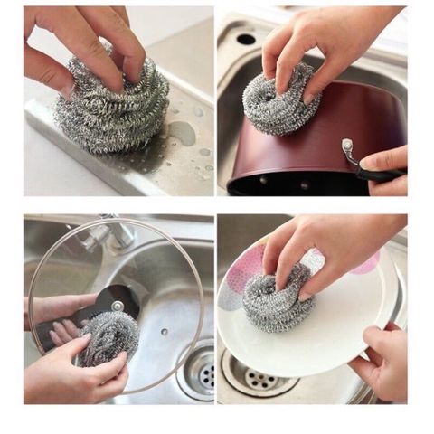 Set 6 Búi Cọ Xoong Nồi CHUWEIJIE Mini Chất Liệu Thép Không Gỉ.