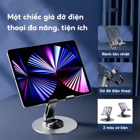Giá Đỡ Điện Thoại Máy Tính Bảng Xoay 360 Hợp Kim Nhôm, Kệ Điện Thoại Xem Phim Livestream.