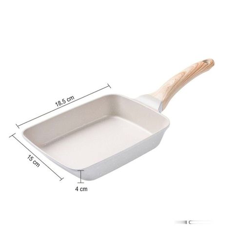 Chảo Chống Dính Vuông Đáy Từ Cán Gỗ Cao Cấp Chiên Trứng Cuộn Dùng Cho Mọi Loại Bếp.